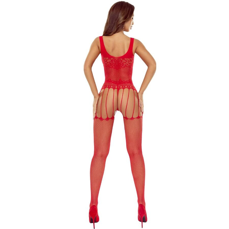PASSION - BS119 BODYSTOCKING ROUGE À FLEURS