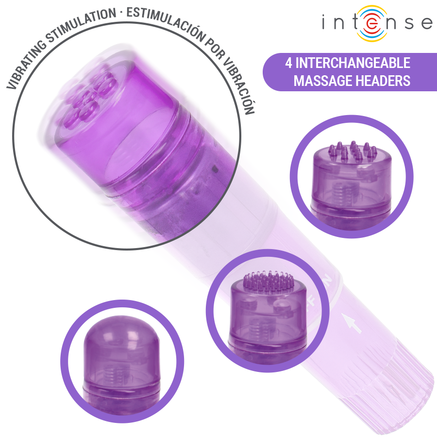 INTENSE - MINI MASSEUR KURT AVEC 4 TÊTES INTERCHANGEABLES VIOLETTE