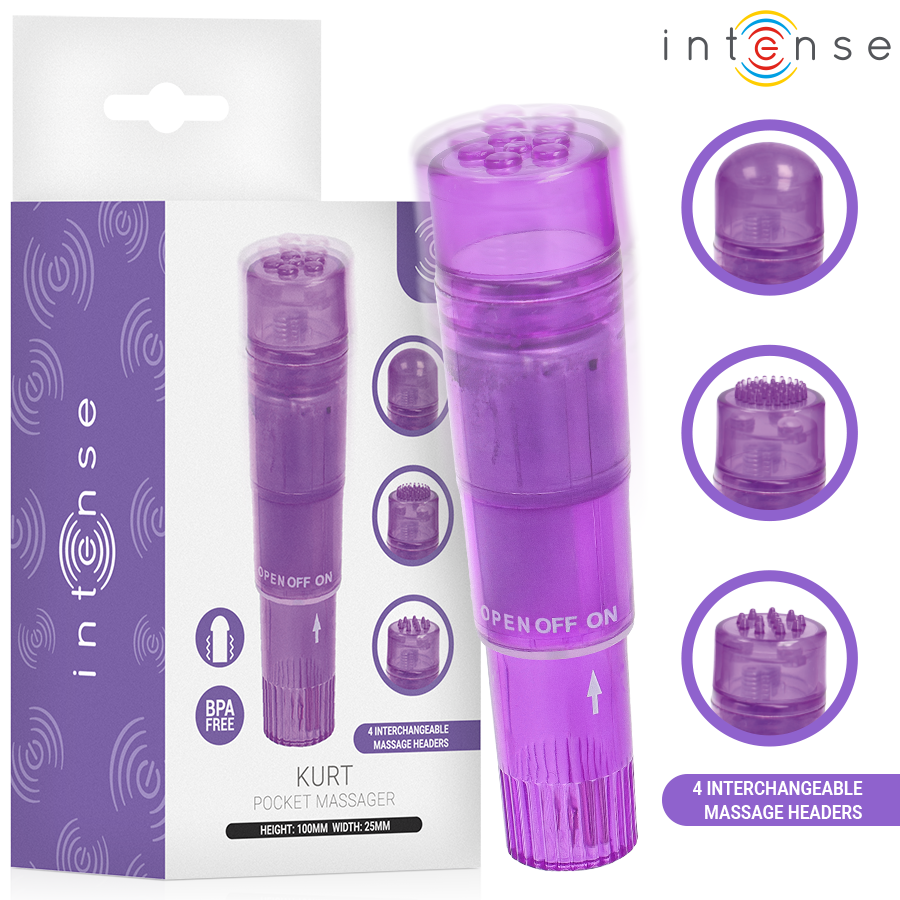 INTENSE - MINI MASSEUR KURT AVEC 4 TÊTES INTERCHANGEABLES VIOLETTE
