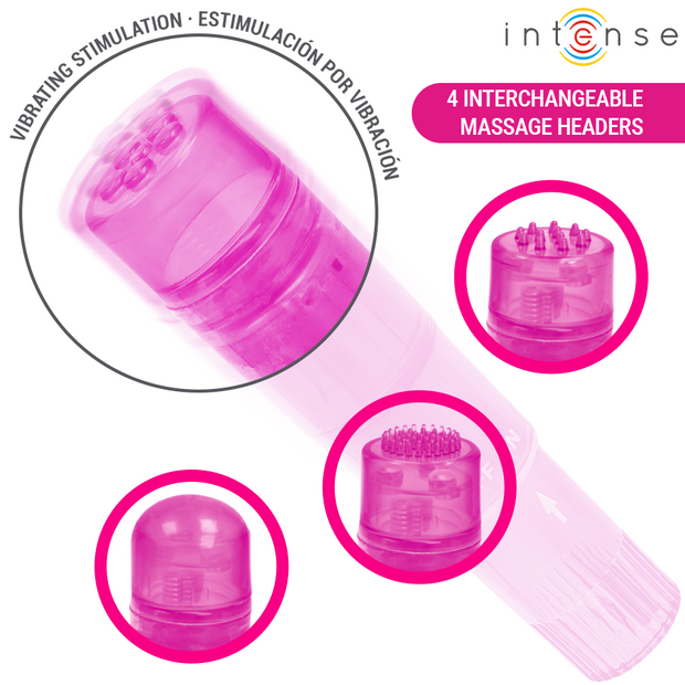 INTENSE - MINI MASSEUR KURT AVEC 4 TÊTES INTERCHANGEABLES ROSE