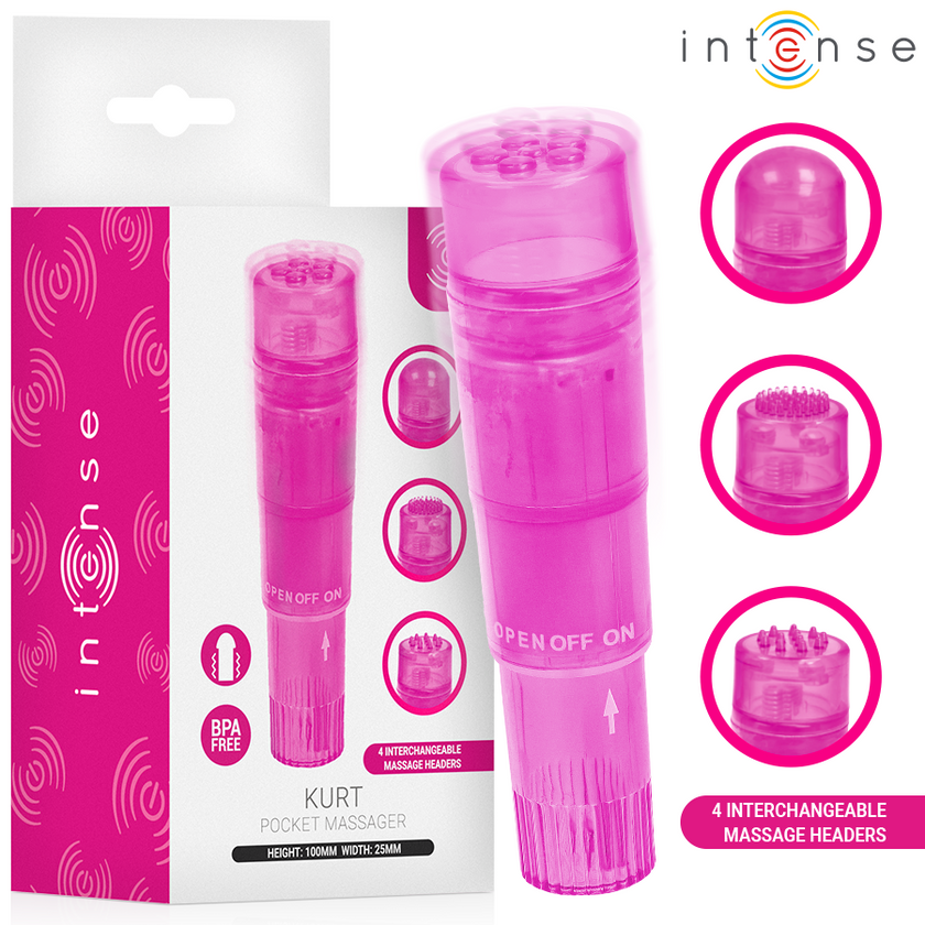 INTENSE - MINI MASSEUR KURT AVEC 4 TÊTES INTERCHANGEABLES ROSE
