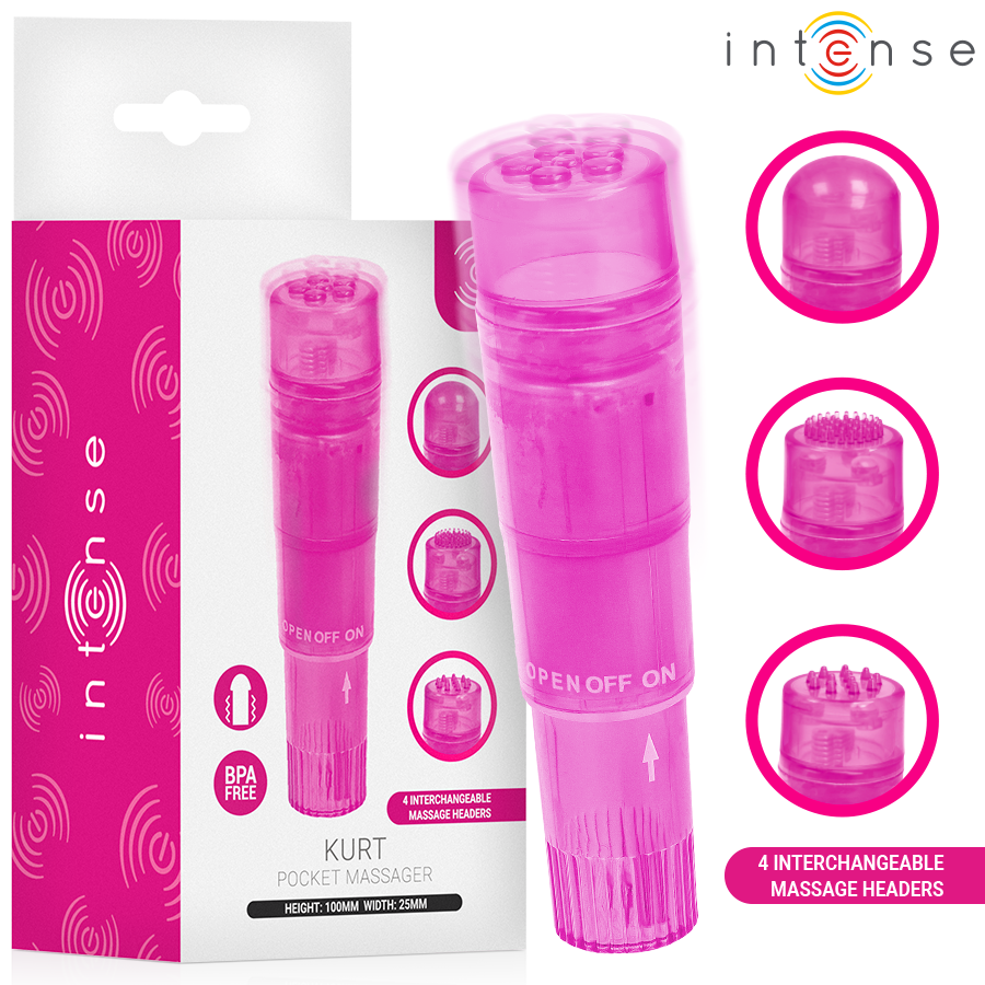 INTENSE - MINI MASSEUR KURT AVEC 4 TÊTES INTERCHANGEABLES ROSE