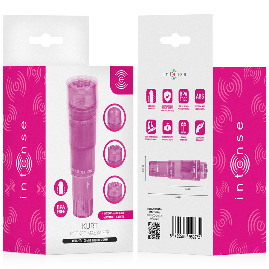 INTENSE - MINI MASSEUR KURT AVEC 4 TÊTES INTERCHANGEABLES ROSE