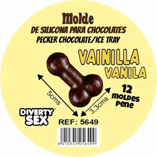 DIABLO PICANTE - MOULE À CHOCOLAT AVEC 12 PÉNIS EN SILICONE À SUSPENDRE VANILLE