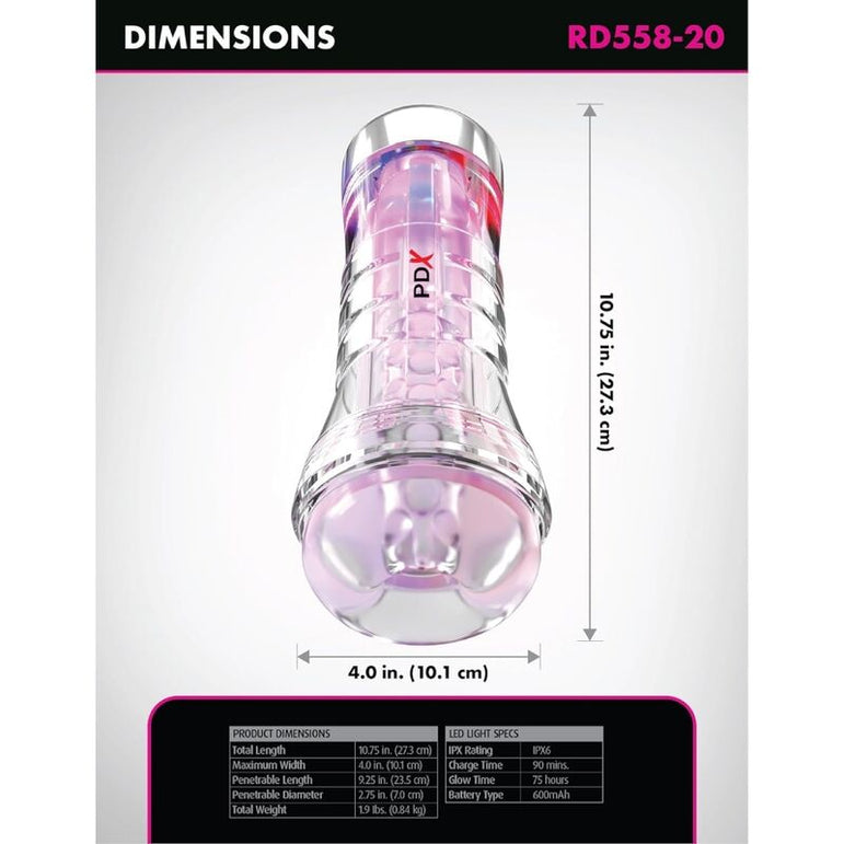 PDX ELITE - VIEWTUBE XXL LED TRANSPARENT STROKER 27,3 CM